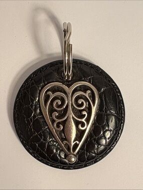 Brighton Vintage Silver Filigree Scroll Heart Croc-Embossed Leather Key Fob